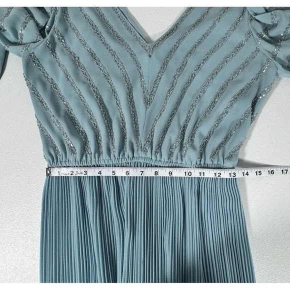 Vintage Jack Bryan Beaded Maxi Dress Pleated Blue Grecian Evening Prom Size S - Picture 7 of 16